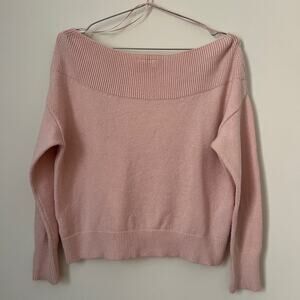 Anthropologie MOTH Off the Shoulder Boat Neck Light Pink Sweater Size XS